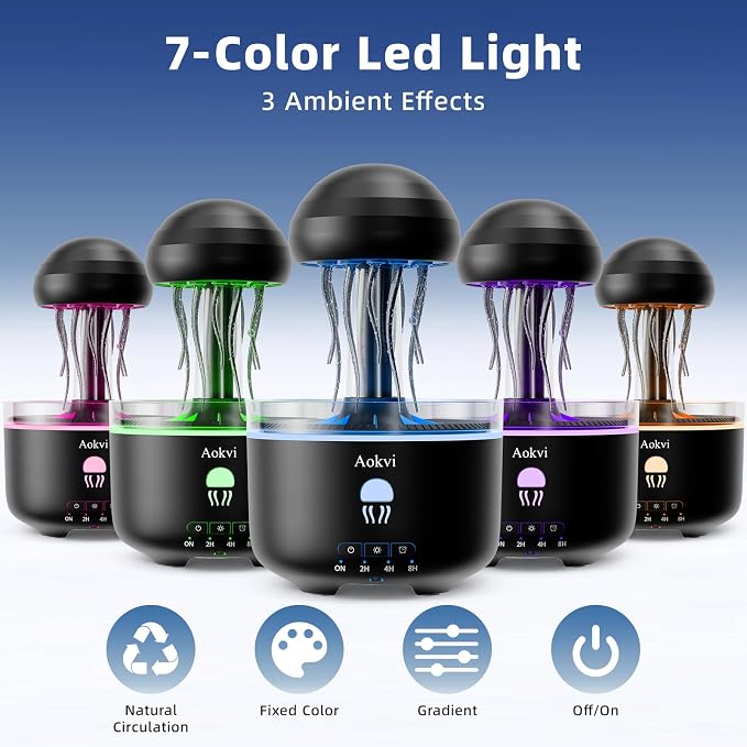 300ML Jellyfish Essential Oil Diffuser, Quiet Aromatherapy Mist Diffusers for Essential Oils, with 7 LED Color Changing Light and Auto-Off Switch, Suitable and Families Humidifiers for Bedroom（Black）