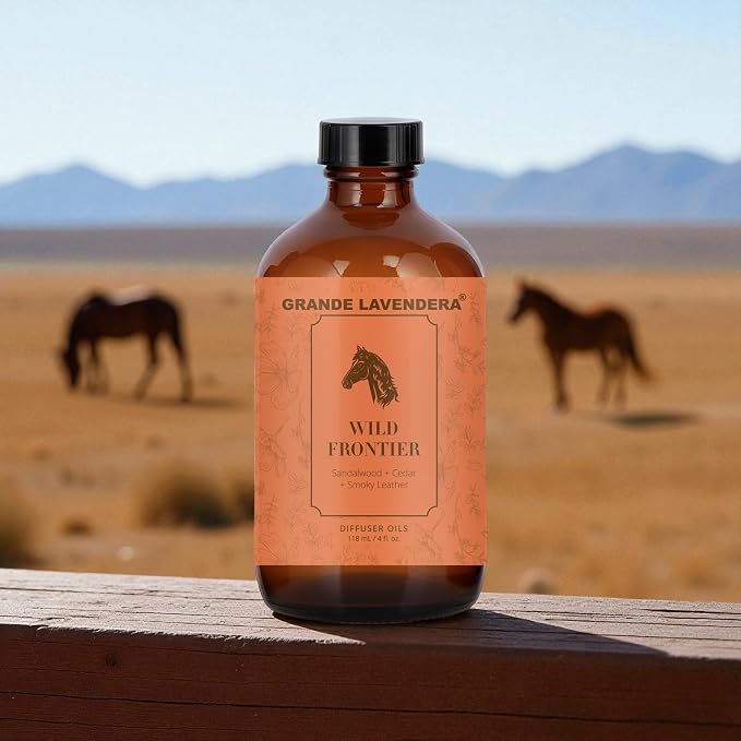 Grande Lavendera® Wild Frontier Fragrance Oil Blend, Luxury Hotel Inspired Aromatherapy Scent Diffuser Oil, Bolder Fragrance with Sandalwood, Cedar & Smoky Leather, USA Made, 4 fl oz / 118 mL