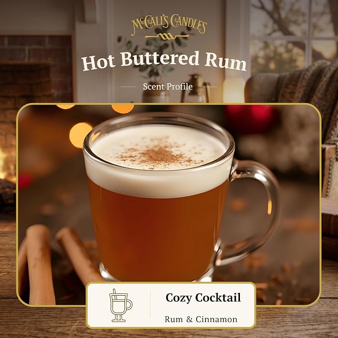 McCall’s Candles | Hot Buttered Rum | 26 oz Scented Candle | USA-Poured | Vintage Rustic Jar with Carrying Handle | Warm Buttery Spiced Rum Fragrance