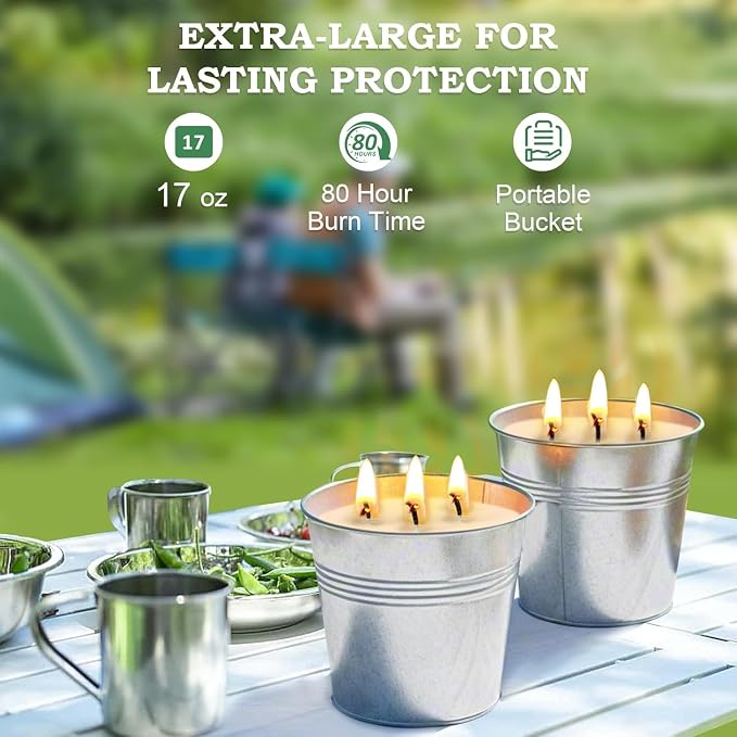 Set of 2 Citronella Outdoor Candle - 17 oz Large 3-Wick Soy Wax Candle with up to 180 Hours of Burning time, Perfect for Yards, Gardens, Balconies and Camping.