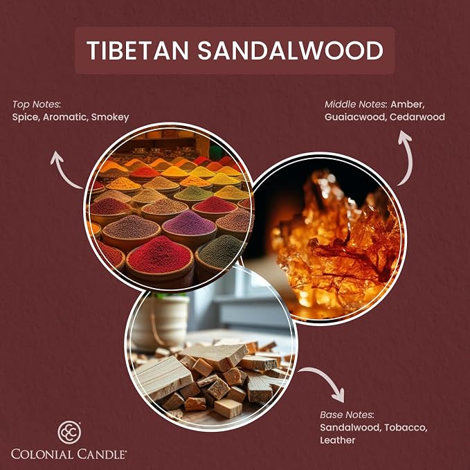 Colonial Candle Tibetan Sandalwood Scented Candle Jar, Highly Fragranced Candles for Home Scented, Mottled Wax Candle, 2 Wick, 8 oz - Made in the USA