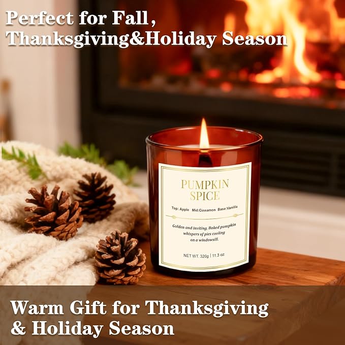 Scented Candles for Home,2 Pack Wood Wick Pumpkin Spice Scented Candles,22.6 oz Natural Soy Wax Candles with Gift Box,Long Lasting Candles for Home Decor,Gifts for Women
