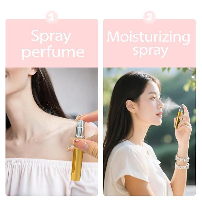 2 Pack Refillable Mini Perfume Atomizer Bottle，Portable Separate Bottles，Travel and Outings Spray Boxes Dispensers 5ml/0.2oz (Golden)