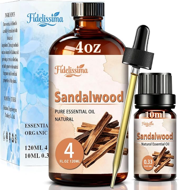 Fidelissima Natural Essential Oil Set,5 Scents Gift Kit–Sandalwood,Lavender,Rose,Cherry Blossom,Peach,Fragrance Oil for Diffuser,Candle Soap Making,Personal Care with Glass Dropper