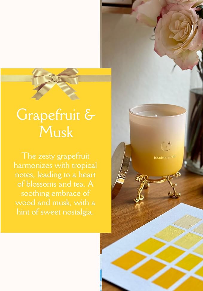 Pet Odor Candle | Grapefruit & Musk w/Gold Moon & Stars Symbol | Pleasant Yellow Candle for Pet Odor Eliminator, Soy Non Toxic Spring Scents and Mom Gifts