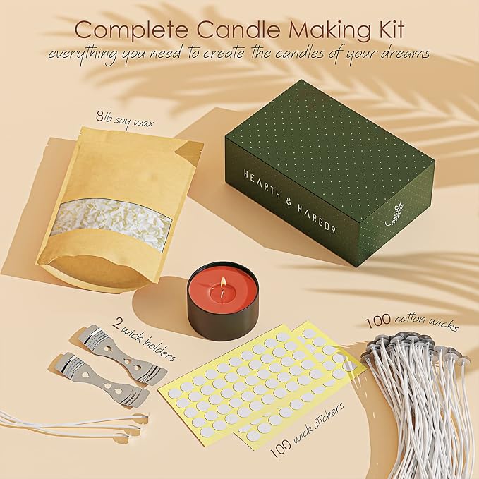 Hearth & Harbor Organic Soy Candle Wax for Candle Making, 8 lbs Natural Candles Making Supplies, Beeswax-Free, Paraffin-Free, Pure Soy Wax Flakes Perfect for Candles, Tealights and Melts