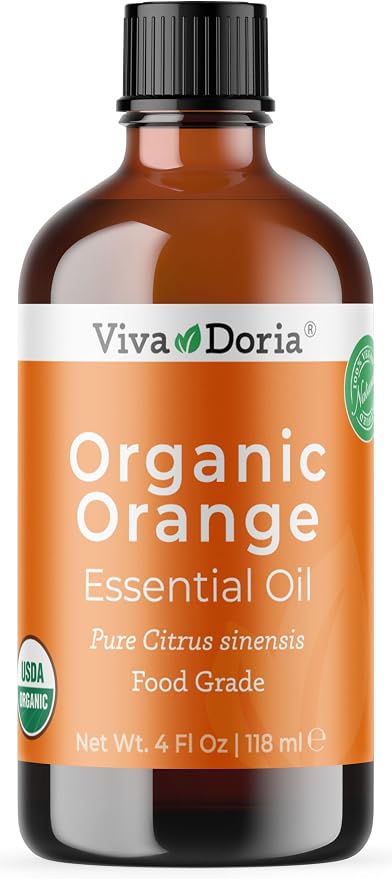 Viva Doria Orange Essential Oil, USDA Certified, Organic Orange Oil, 100% Pure, Natural Essential Oil, Undiluted, for Aromatherapy | Food Grade, 118 mL (4 Fluid Ounce)