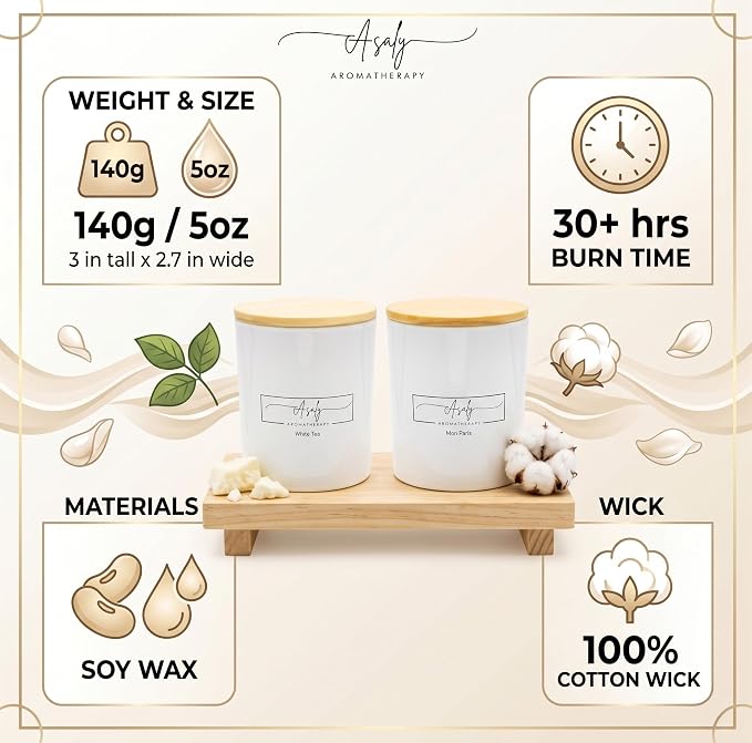 ASALY Luxury Candle & Reed Diffuser Gift Set - 2 Soy Wax Candles (30 Hr Burn) + 1 Reed Diffuser | White Tea, Mon Paris & Rose Oud Scents | Elegant Gift Box | Birthday, Anniversary, Mother's Day