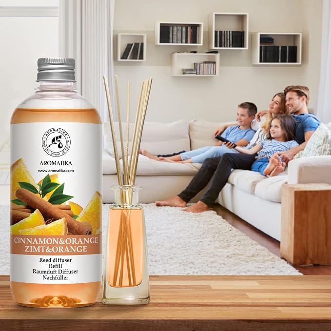 Cinnamon - Orange Diffuser Refill 17 Fl Oz - Intensive - Fresh & Long Lasting Fragrance - Good for Aromatherapy - SPA - Christmas Scent - Scented Diffusers - Home Fragrance - Reed Diffuser Refill
