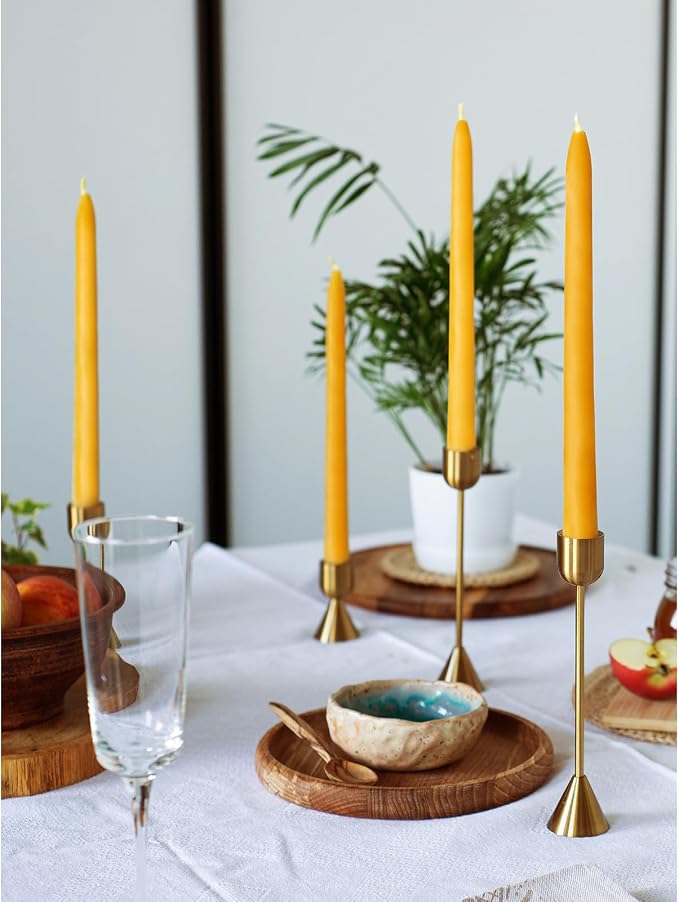CANDWAX 10 inch Beeswax Taper Candles Set of 4 - Non Toxic and 100% Pure Beeswax Candles Ideal for Dinner - Dripless Handmade Bees Wax Burning Time 9.5 Hours