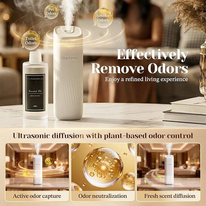 Waterless Essential Oil Diffuser (M60) with 120ml Oil, Rechargeable Portable Battery-Operated Cold Air Aroma Scent, 4 Adjustable Intensity Levels, Quiet Diffuser for Bedroom Bathroom Car