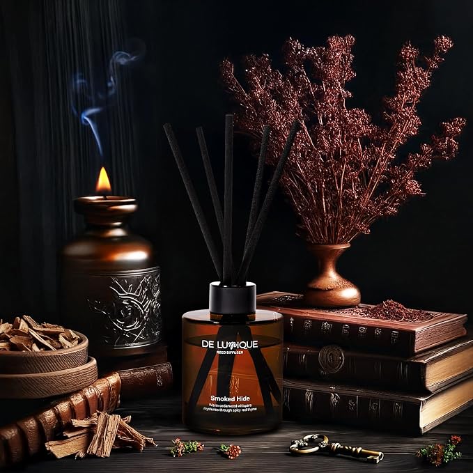Smoked Hide Scent Aroma Reed Diffuser – Long-Lasting Room Scent Diffuser with Formula – Premium Home Fragrance Diffuser with Essential Oils for Bedroom & Living Room – 150ml