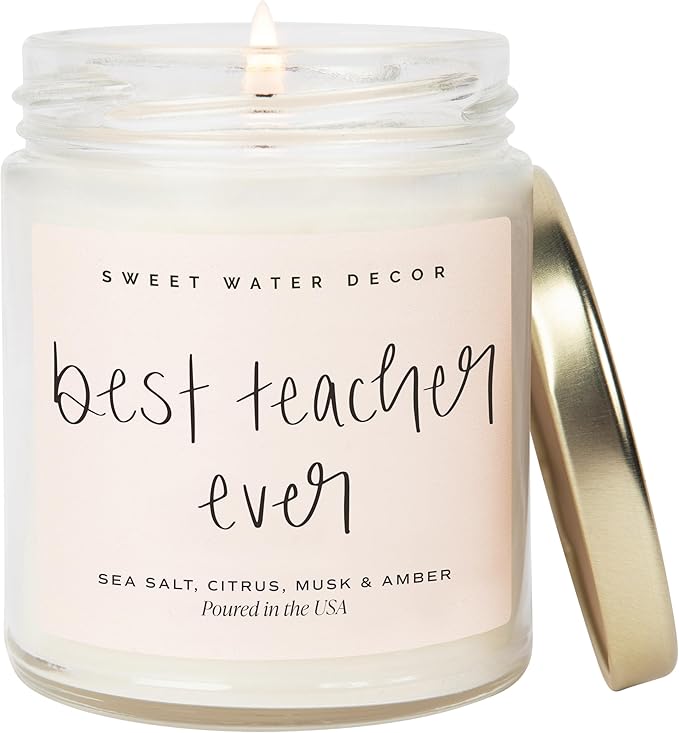 Sweet Water Decor Best Teacher Ever Candle, Back to School Teacher Gifts, 9 oz Clear Jar with 40 Hour Burn Time, Made in USA, Teacher Appreciation Gifts, End of School Year