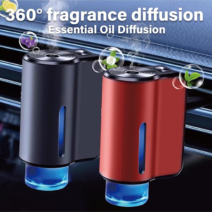 Smart Car Air Freshener,3 Levels Adjustable Strength, Rechargeable Aroma Diffuser, Built-in 220mAh, with 10pcs Aromatherapy Oil, Valentines Gifts for Women Men, Black & Red