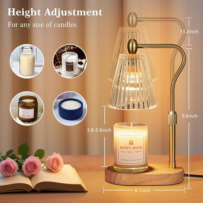 Imenlox Candle Warmer Lamp, Remote Control, with Timer and Dimmer, Adjustable Height, Christmas Birthday Gifts for Women Mom, House Warming Gifts New Home Decor, Wax Warmer for Jar Candles (Amber RC)