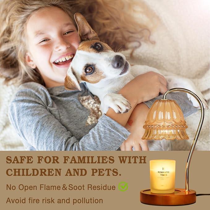 Funistree Flower Candle Warmer Lamp with Timer, Dimmable Candle Lamp Warmer, Christmas Birthday Gifts for Women Mom Her, Housewarming Home Decor, Lotus Wax Warmer for Yankee - Amber Flower 10 Inch