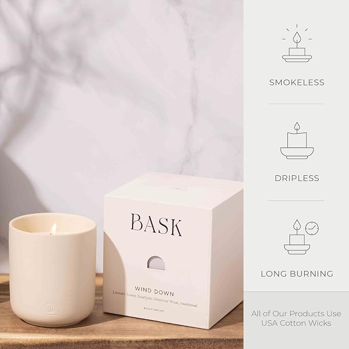 Relaxing Candles for Home by BASK - Scented Candles - Winter Candles - Gifts for Women and Men - Scent: Wind Down