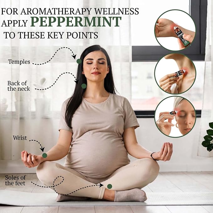 Peppermint Essential Oil Roll On – Cooling Aromatherapy Peppermint Oil Rollerball, Pre-Diluted Essential Oil Roller for Head, Travel & Everyday Refresh, 100% Natural, Compact Roll On Stick
