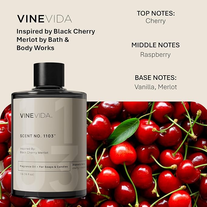 VINEVIDA [16oz] Black Cherry Merlot Fragrance Oil for Candle Making - Made in USA Scents for Soap Making - Natural Candle Fragrance Oil