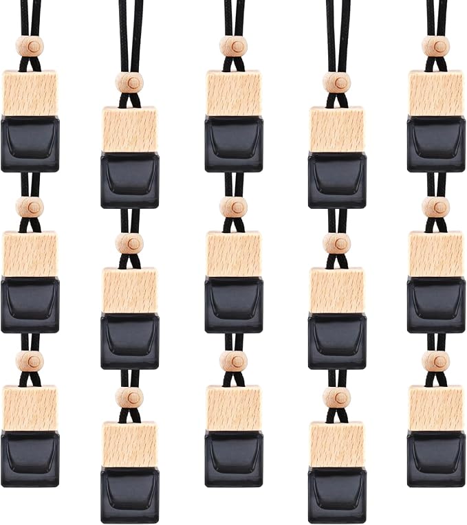 15 Pcs Hanging Car Air Freshener Bottle Empty Car Essential Oil Diffuser Bottles Pendant Black Glass Perfume Bottles Aromatherapy Fragrance Bottle Auto Ornaments Decor