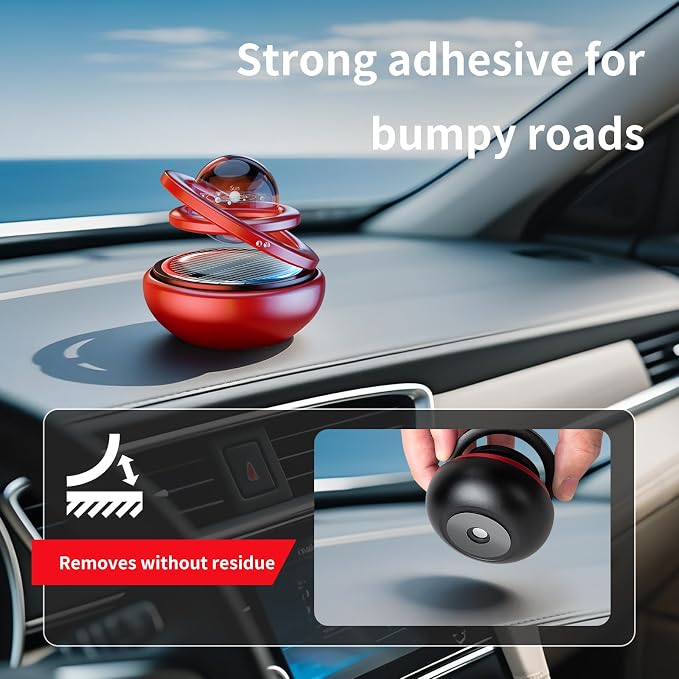 Kwak’s Solar-Powered Rotating Car Aromatherapy Auto-Spinning Ornament with Refillable Scent Pad, Subtle Ocean Fragrance, Ideal Gift for Men Women Dad Husband for Dashboard (red)