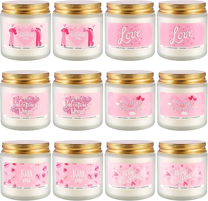 Set of 12 Valentines Scented Candles -3.5oz Romantic Candle Gifts,Wife, Girlfriend,Wedding Day,Anniversary, Long Lasting Soy Candles