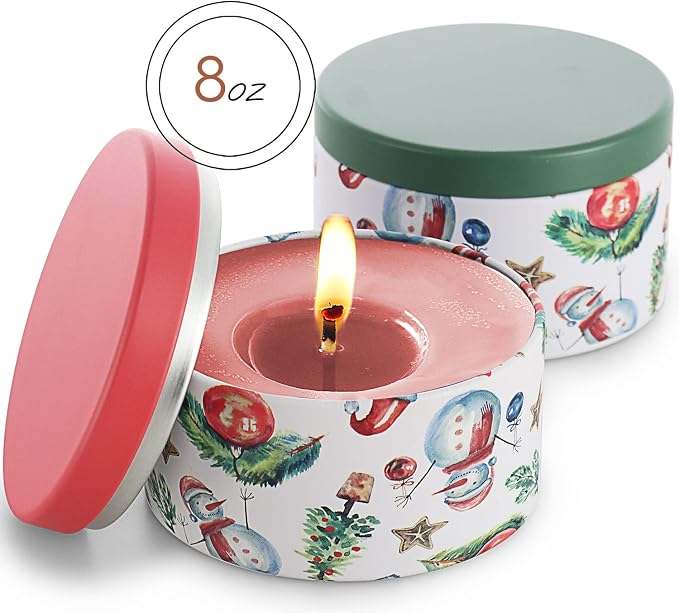 Hearth & Harbor Tin Candle Jars for Making Candles - DIY Candle Containers with Lids - Metal Candle Jars - Bulk Tins Storage for Candle - (24 Pieces) - (8 Ounces) - Solid Christmas