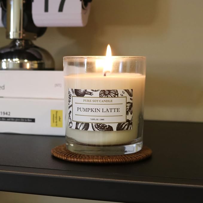 Aronica Fall Candle - Pumpkin Chai & Vanilla Scent, Room Decor Aesthetic, Cinnamon Spice White Candle for Home