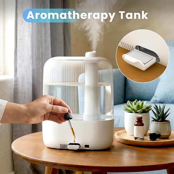 COWSAR Humidifier for Bedroom, 3L Top Fill Cool Mist Humidifier for Large Room, Easy to Fill & Clean, Quiet 22dB, Baby Humidifier, Nightlight, Timer/Sleep Mode, 360° Nozzle, Aromatherapy Tray, White
