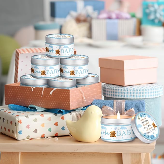 MTLEE 24 Pcs Bear Baby Shower Party Favors Candles Lavender Scented Baby Shower Favors for Guests Rustic Tealights Candles Gender Reveal Return Gifts (1.2 oz, Blue)