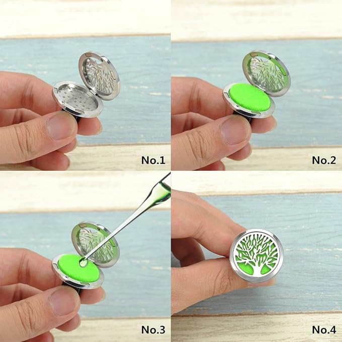 Wild Essentials Sunflower Essential Oil Car Vent Diffuser Kit – 316L Stainless Steel Locket, Rubber-Coated 4-Way Clip, 8 Color Pads (22mm), 25mm – Includes Alert & Inner Calm (2 x 10ml)