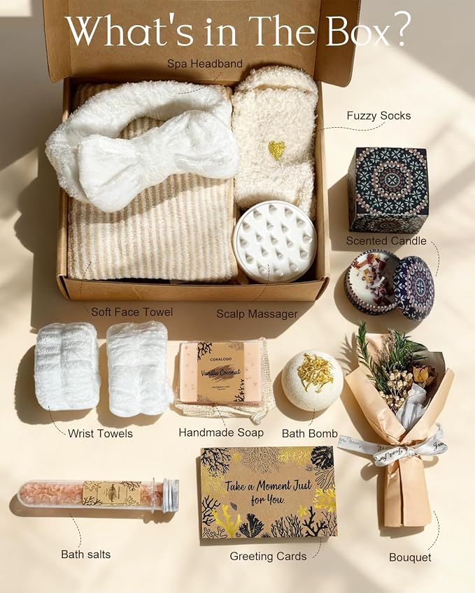 Natural Spa Gift Baskets - Natural Pampering Spa Set, Self-Care Get Well Soon Thinking of You Basket,Thank You Gifts, Unique 11pcs Gift Set for Women Wife Mom Her Birthday