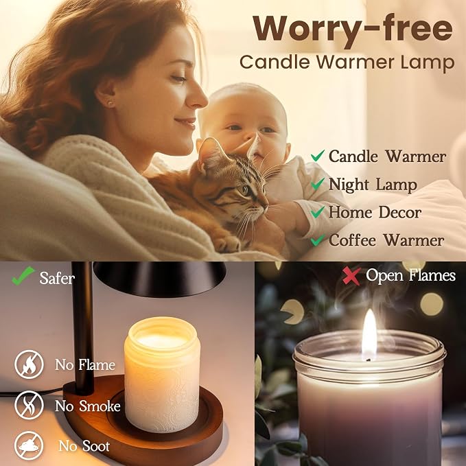 Marycele Black Candle Warmer Lamp with Timer, Height Adjustable Electric Lamp Candle Warmer, Black Home Room Decor Aesthetic, Birthday Gifts for Women Men