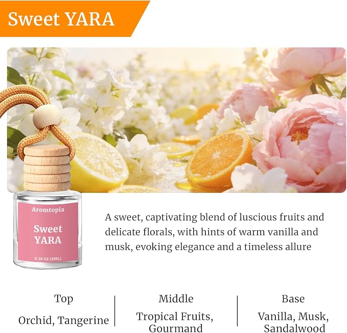 Car Air Fresheners, Hanging Car Aroma Diffuser-Sweet YARA, Aromtopia Long-Lasting Odor Eliminator Automotive Air Fragrance, Great Small Hostess Gift, Pack of 2