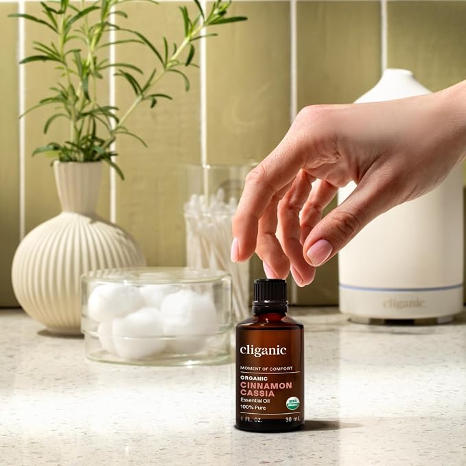 Cliganic Organic Cinnamon Cassia Essential Oil, 100% Pure Natural Undiluted, for Aromatherapy | Non-GMO Verified
