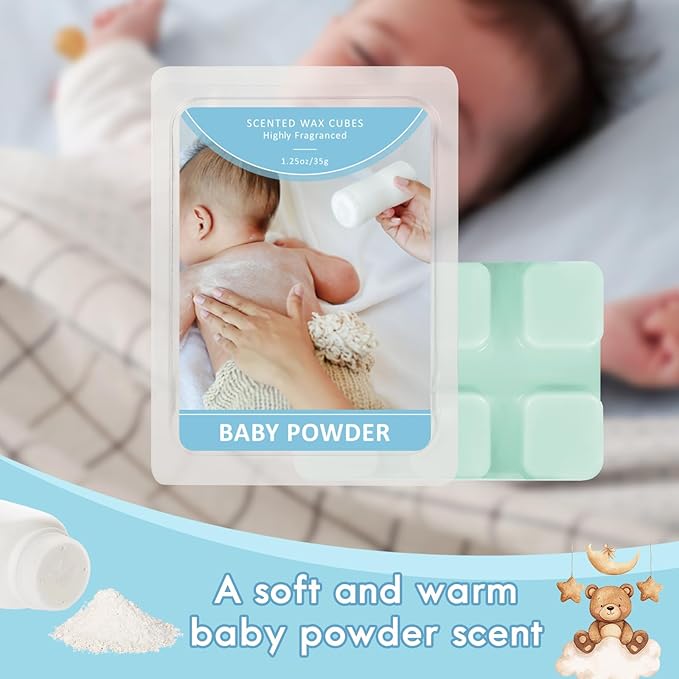 SCENTORINI Wax Melts, Baby Powder Scent, Summer Scent Wax Cubes Strong Scent, 4 Pack Non-Toxic Soy Wax Cubes for Warmers, Home Fragrance
