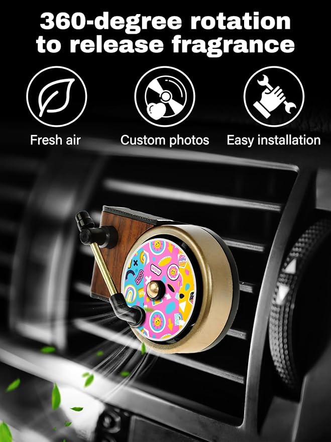 Custom 12-Pack Record Player Air Fresheners - Personalized Photo Text Air Freshener with Record Player Vent Clip, Customized Vinyl Record Air Freshener for Car (Record Player - 12Pcs)