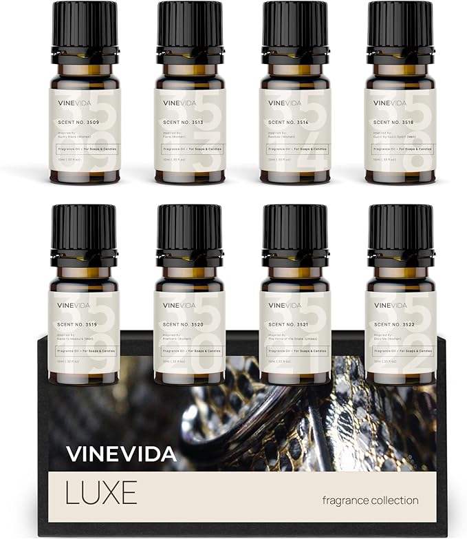 VINEVIDA [Set of 8] Luxe Scents for Candle Making, Made in USA Candle Fragrance Oil, Soap Making Essential Oils, Diffuser Oil Scents