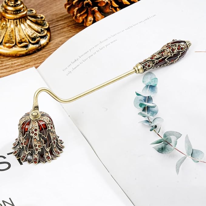 Gold and White Decorative Candle Snuffer with Bell Design and Rhinestone Accents (Burgundy with Gold)