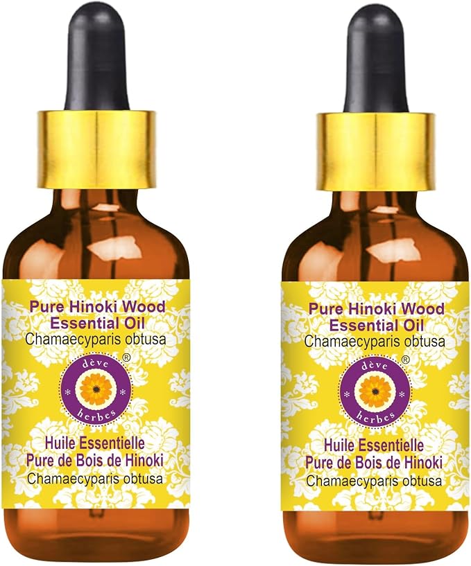 dève herbes Hinoki Wood Essential Oil (Chamaecyparis obtusa) with Glass Dropper Pure | Non-Sticky | Non-Greasy | Lightweight | Men & Women | All Skin Types | Steam Distilled 5ml X 2 (0.33 oz)