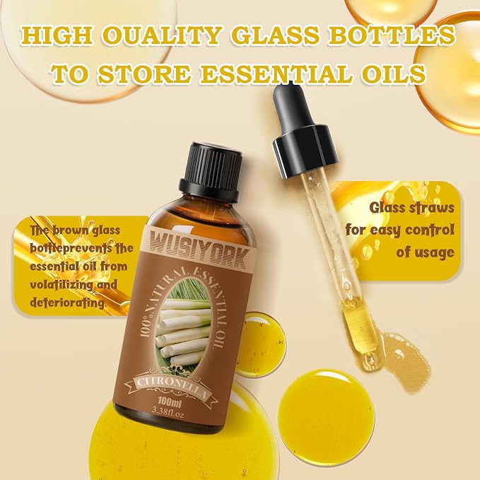 Citronella Essential Oil 100ML - 100% Pure and Natural Therapeutic Grade Oils for Aromatherapy Diffuser - 3.4 Fl Oz/Citronella