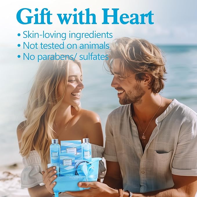 Bath and Body Gift Set for Women, Body & Earth Ocean Gift Basket, 7 Pcs Bath Sets for Women Gift with Bubble Bath, Body Lotion, Scented Candle, Spa Kit for Her, Mother's Day Gifts for Mom