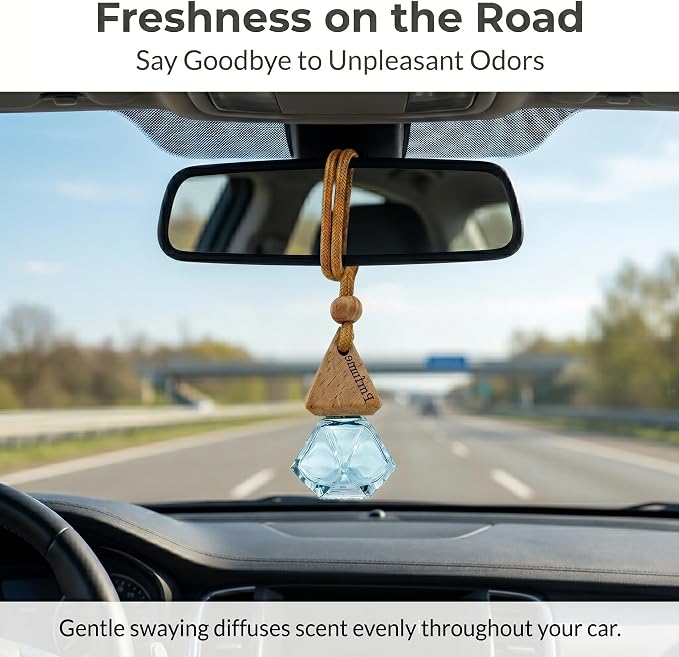 2-Pack Rhombus Refillable Hanging Car Diffuser Empty Glass Bottle | Wood cap hanging aroma pendant with dropper, holds essential oils for car home closet office