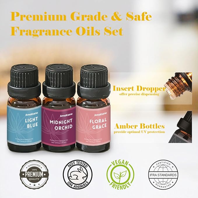 AmaKane Fragrance Oils Set, Essential Oils for Diffuser, Fragrance Oil for Candle Making, Soap Making Scents, Aromatherapy Oils 6x10ml, Feminine