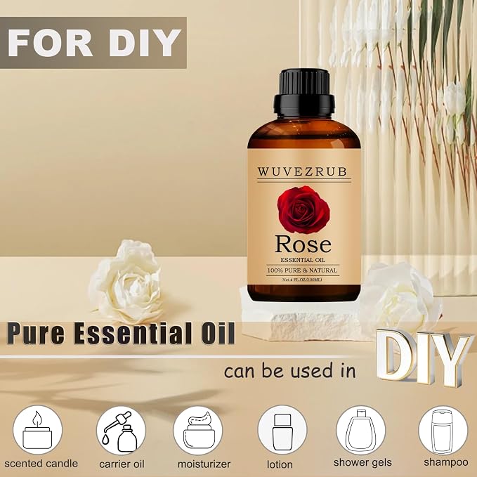 Rose Essential Oils 120ML, 100% Pure and Natural Essential Oil for Aromatherapy Diffuser - 4 Fl Oz/Rose