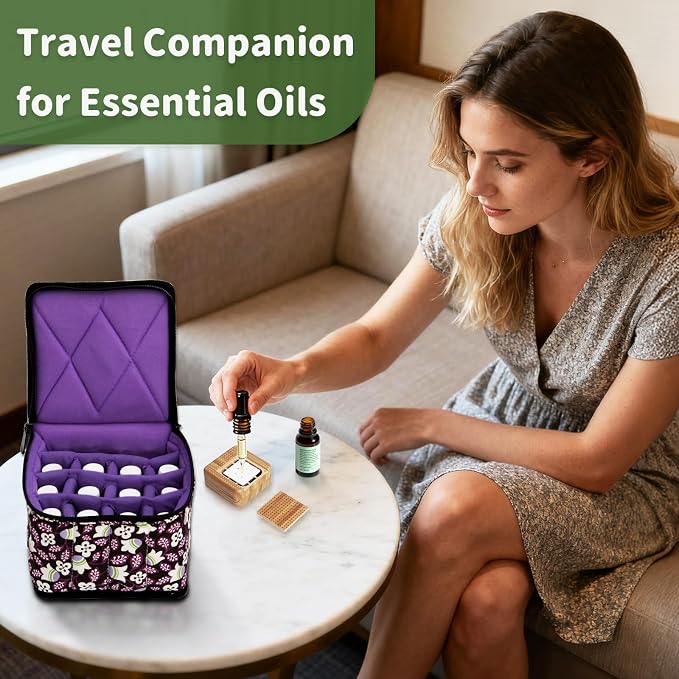 Weljoy Essential Oil Case 13 Bottle Organizer for 30ml 50ml 100ml 115ml 8oz, Travel Bag with Adjustable Dividers Foam Padded for Aromatherapy Roller Dropper Bottles (Bellwort, 5.9x5.9x5 in)