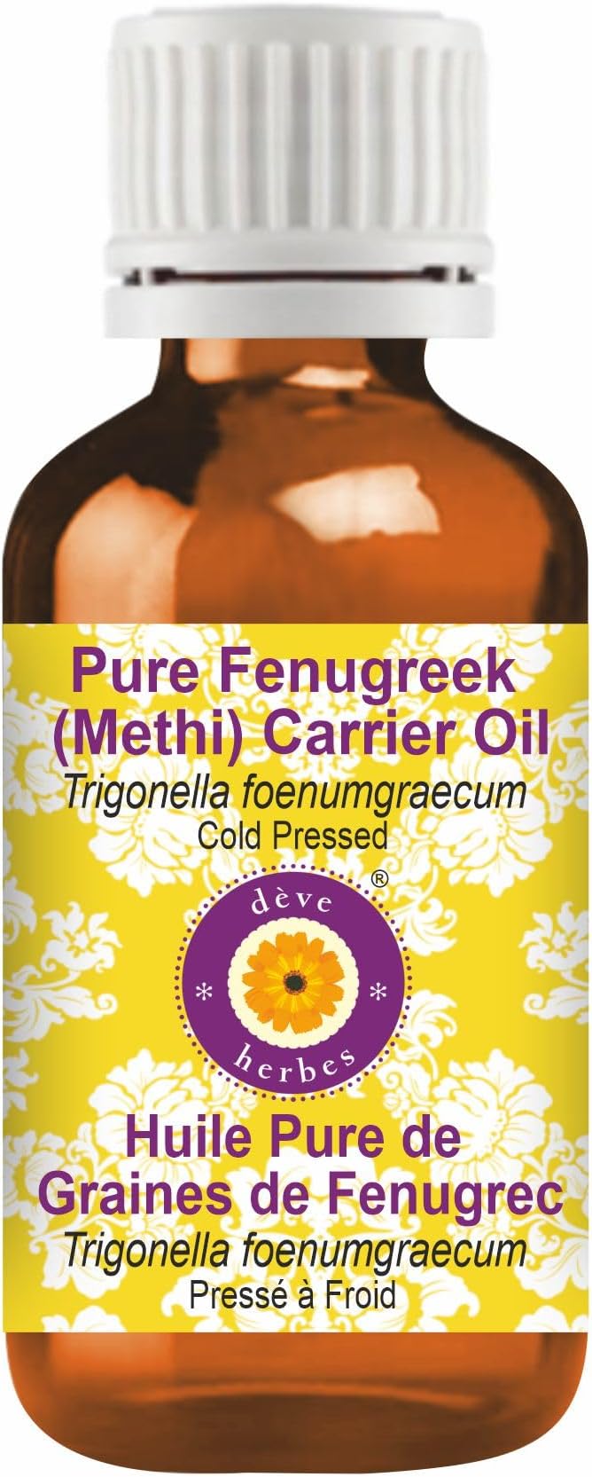 Deve Herbes Fenugreek (Methi) Oil (Trigonella foenumgraecum) | Cold Pressed | Pure | Natural | for Diluting Essential Oils | Hair, Skin & Massage | Non-Sticky | Lightweight | Unisex | 15ml (0.50 oz)