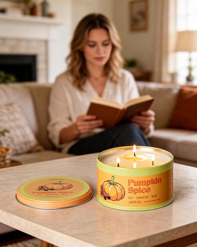 AOOVOO Pumpkin Spice Candle - 3 Wick 12oz Large Fall Candle, Soy Wax Strong Scented Candle Non Toxic, Long Lasting Candles for Home, Aromatherapy Autunm Candles Gift for Women Men