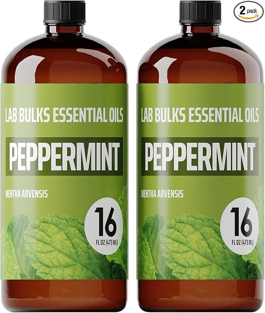 Lab Bulks Essential Oil Peppermint Essential Oil (16 oz, 2 Pack) – Bulk Peppermint Oil for Diffusers, Candles, Cleaning & Sprays
