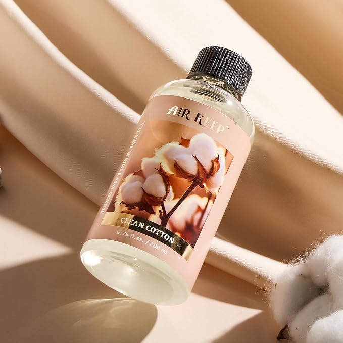 Airkeep Reed Diffuser Oil Refill with Diffuser Sticks, 6.76 Fl Oz(200ml) Clean Cotton Scented Oils, Aroma Therapy, Home Fragrance & Air Freshener, Office Décor, Decoration